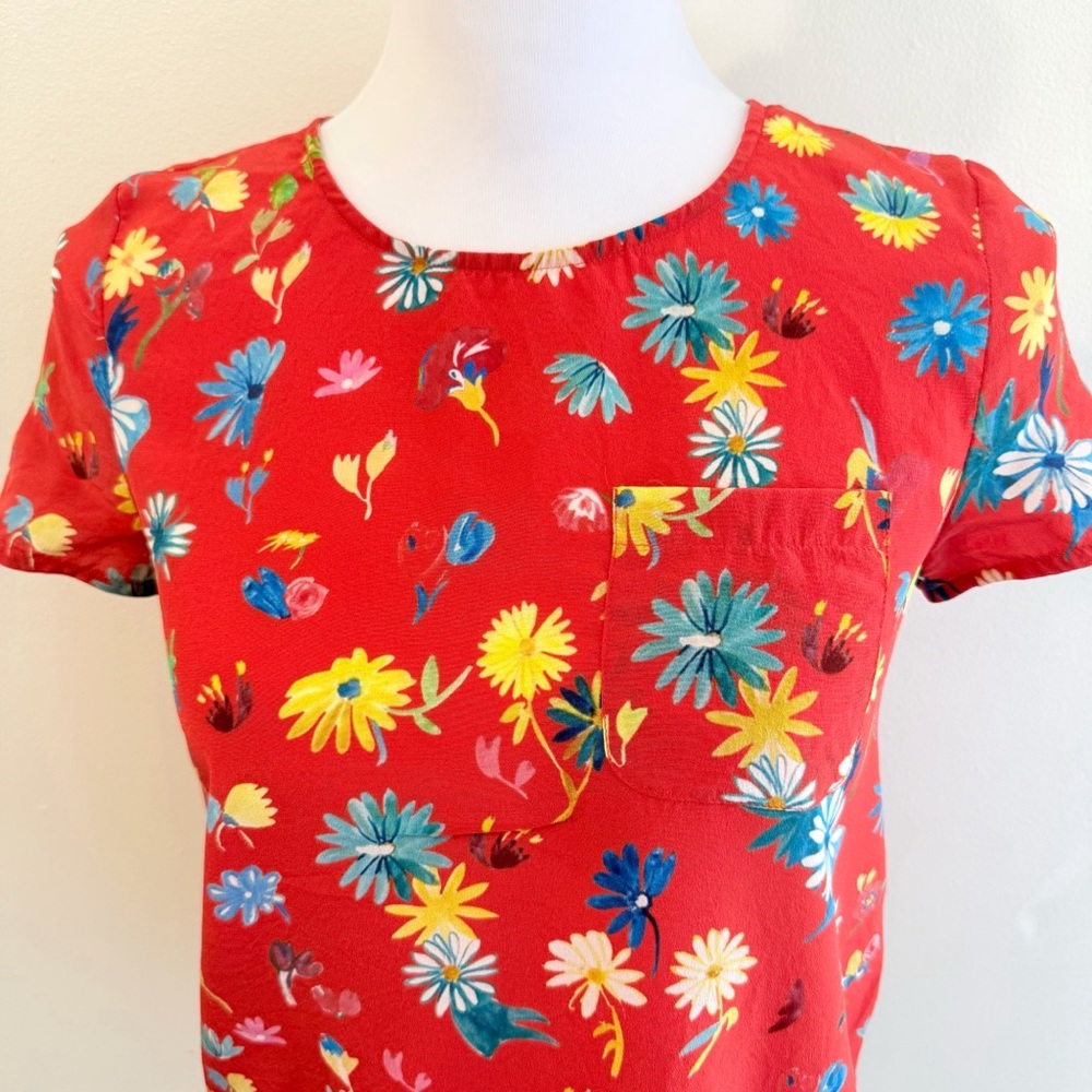 G. KERO x SEZANE WARRY ORANGE FLORAL PRINT SILK BLOUSE - Picture 3 of 11